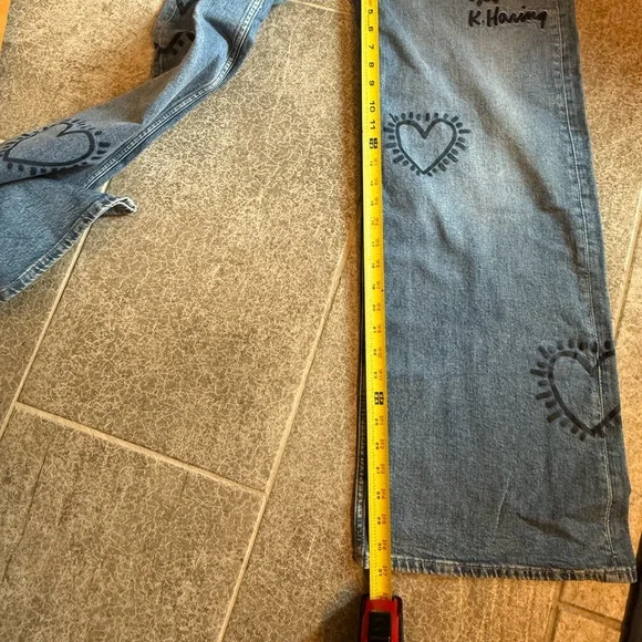 H&M Blue Keith Haring Heart-Patterned Wide Leg Jeans - Picture 8 of 10